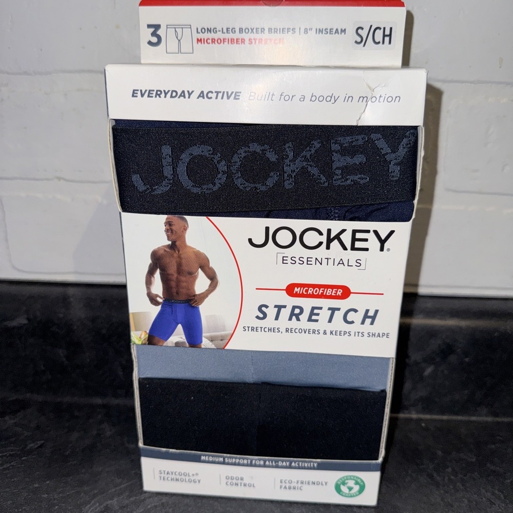 jockey essentials men's size small long leg boxer brief 8 inch inseam